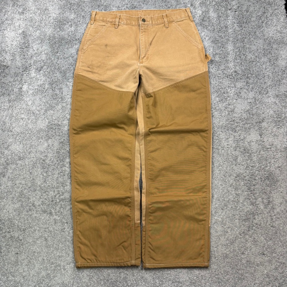 Carhartt Double Front Hunting Pants Tan Brown 34x34 Made in USA Workwear
